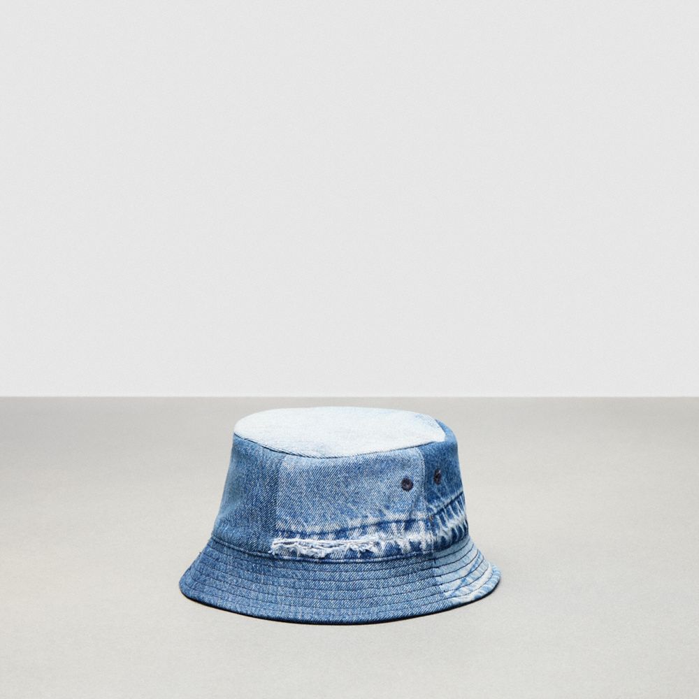 COACH®,Bucket Hat In Repurposed Denim,Repurposed denim,Denim,Front View