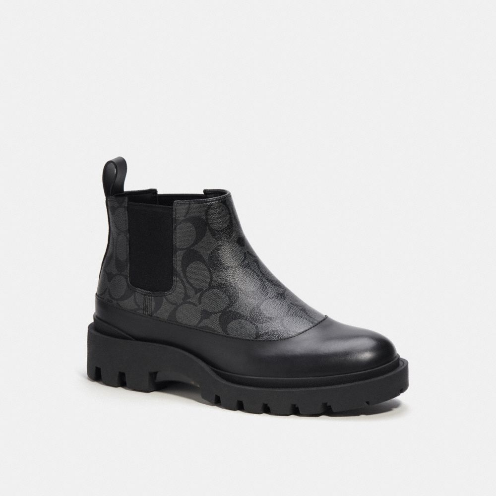 COACH®,CITYSOLE CHELSEA BOOT IN SIGNATURE CANVAS,Black,Front View