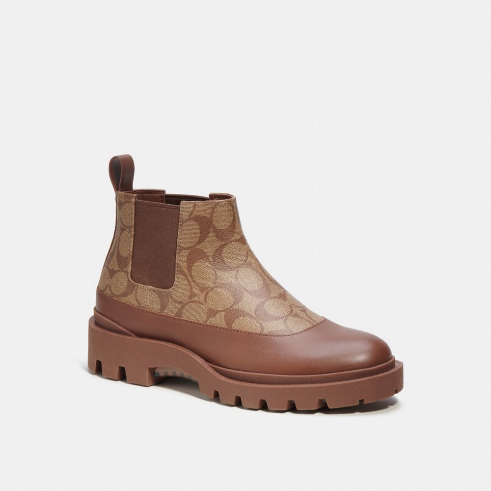 COACH®,CITYSOLE CHELSEA BOOT IN SIGNATURE CANVAS,Mixed Materials,Dark Saddle,Front View
