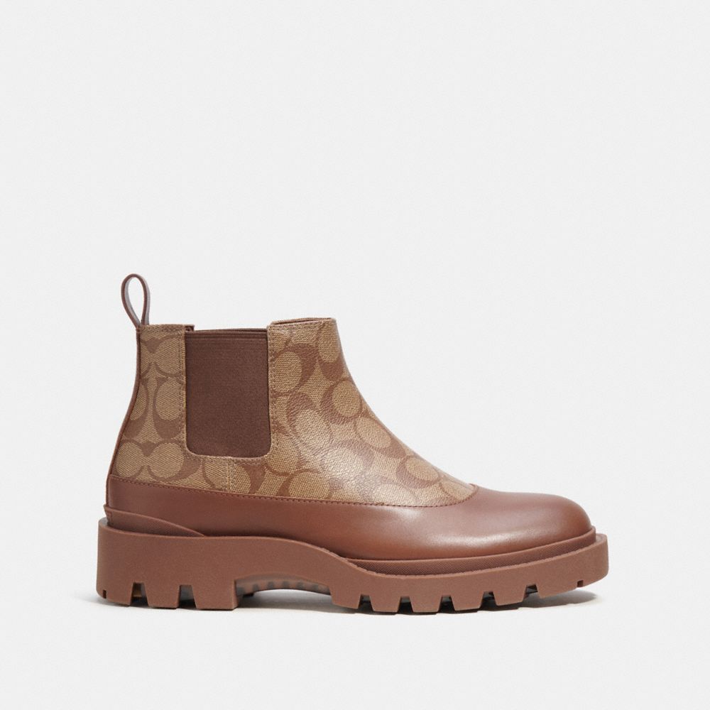 COACH®,CITYSOLE CHELSEA BOOT IN SIGNATURE CANVAS,Mixed Materials,Dark Saddle,Angle View
