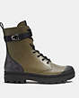 COACH®,TUCKER BOOT WITH SIGNATURE CANVAS,Leather,Army Green,Angle View