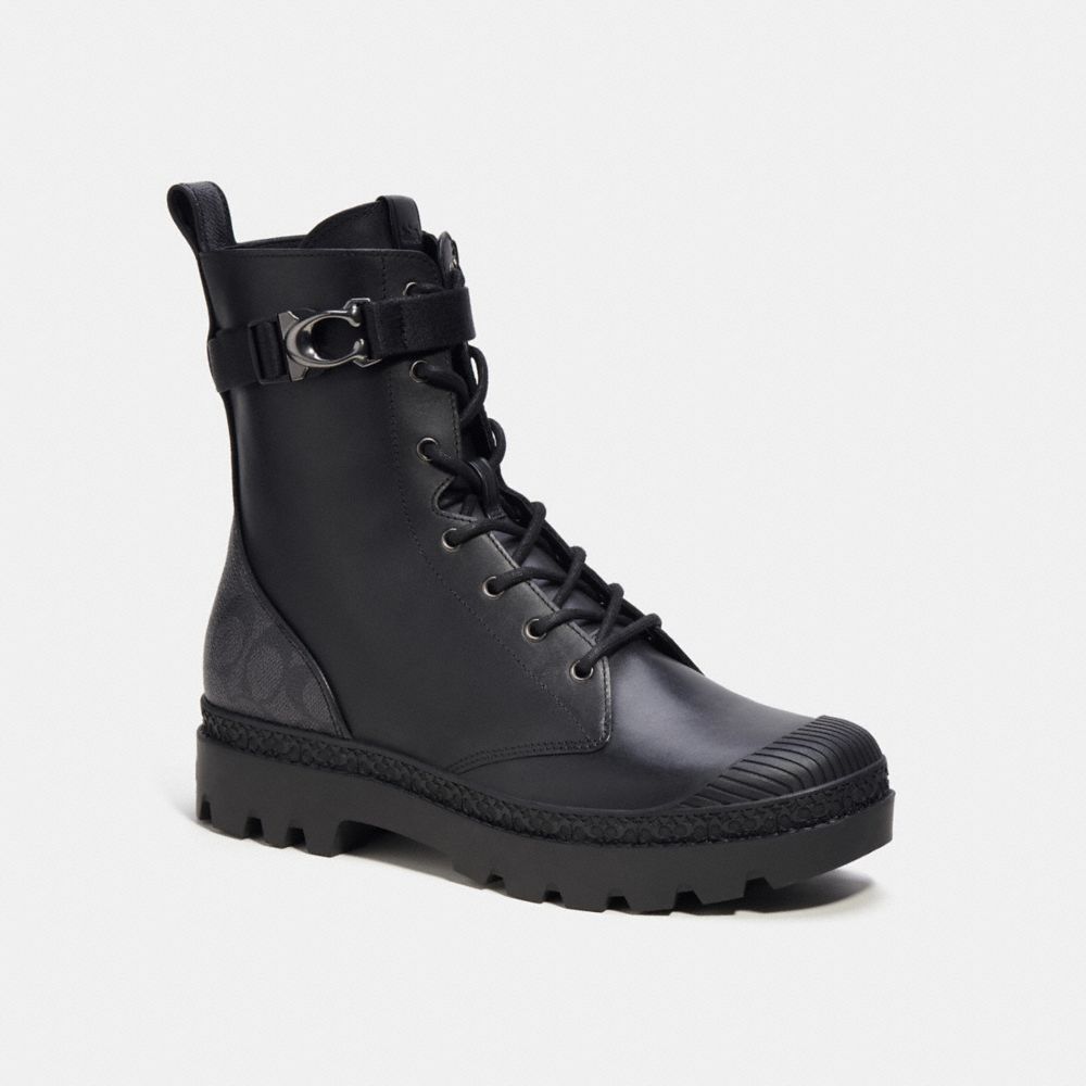 COACH®,TUCKER BOOT WITH SIGNATURE CANVAS,Leather,Black,Front View image number 0