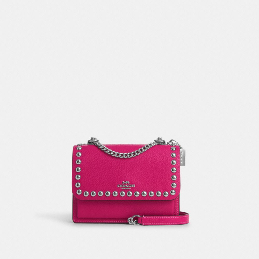 COACH®,MINI KLARE CROSSBODY WITH RIVETS,Novelty Leather,Mini,Silver/Cerise,Front View