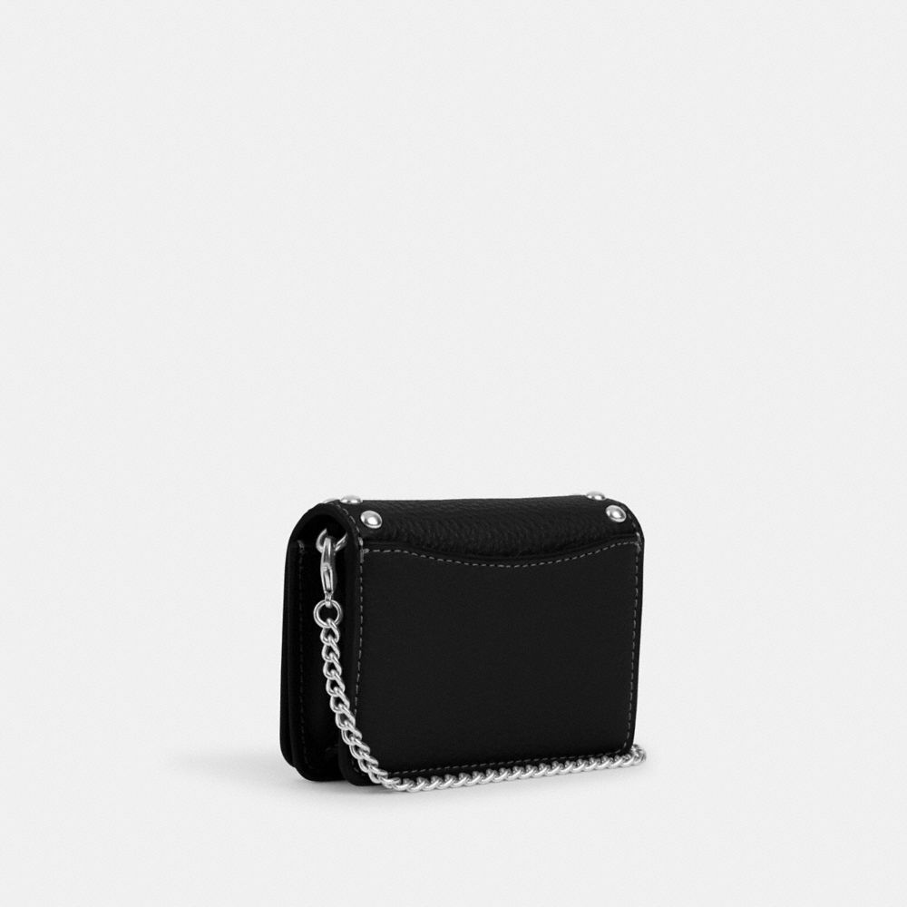 COACH®,MINI WALLET ON A CHAIN WITH RIVETS,Novelty Leather,Mini,Silver/Black,Angle View