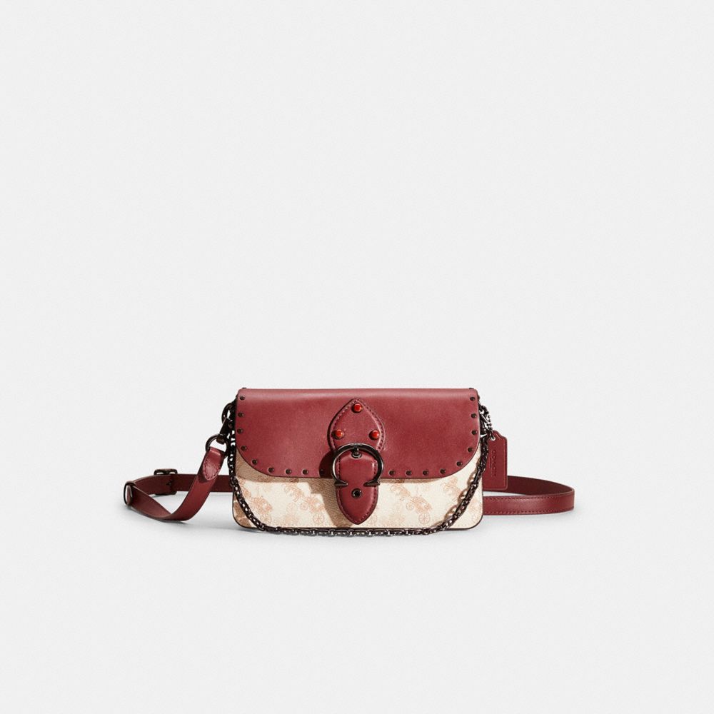 COACH®,RESTORED BEAT CROSSBODY CLUTCH WITH HORSE AND CARRIAGE PRINT,Pewter/Chalk Wine,Front View