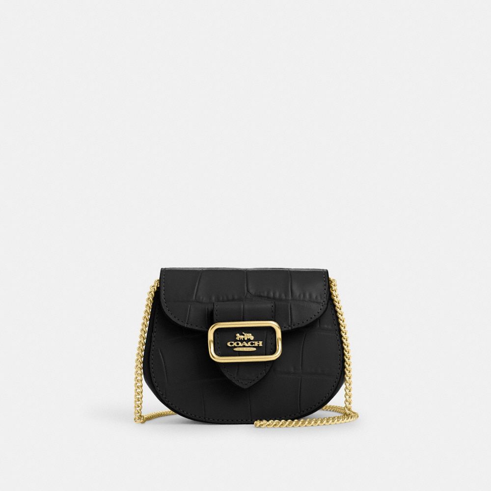 COACH®,MORGAN CARD CASE ON A CHAIN,Novelty Leather,Mini,Gold/Black,Front View