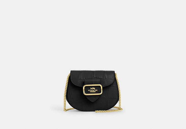COACH®,MORGAN CARD CASE ON A CHAIN,Embossed Leather,Mini,Gold/Black,Front View