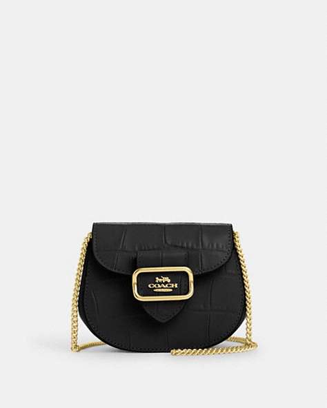 COACH®,MORGAN CARD CASE ON A CHAIN,Embossed Leather,Gold/Black,Front View