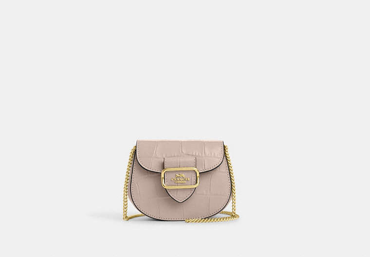 COACH®,MORGAN CARD CASE ON A CHAIN,Embossed Leather,Gold/Grey Birch,Front View