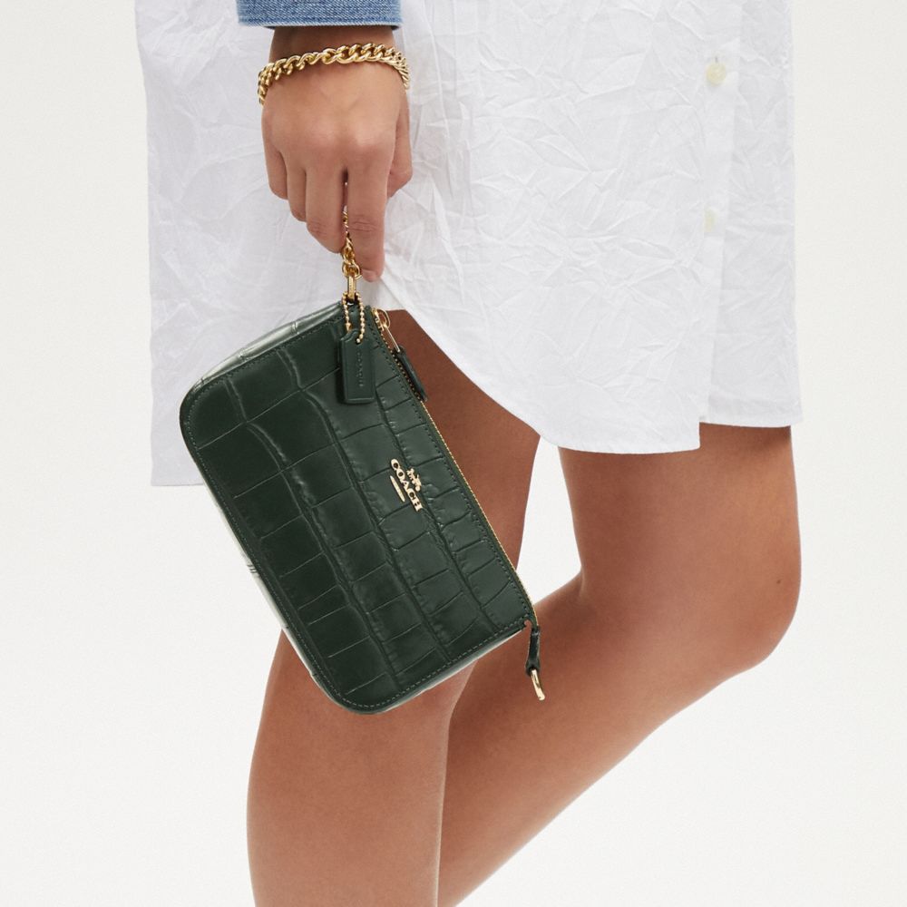 COACH®,Nolita 19,Leather,Wristlet,Baguette,Gold Metal,Day Party,Emerald,Detail View