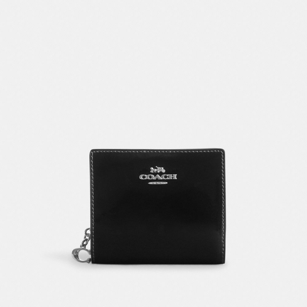 COACH®,SNAP WALLET,Novelty Leather,Mini,Silver/Black,Front View