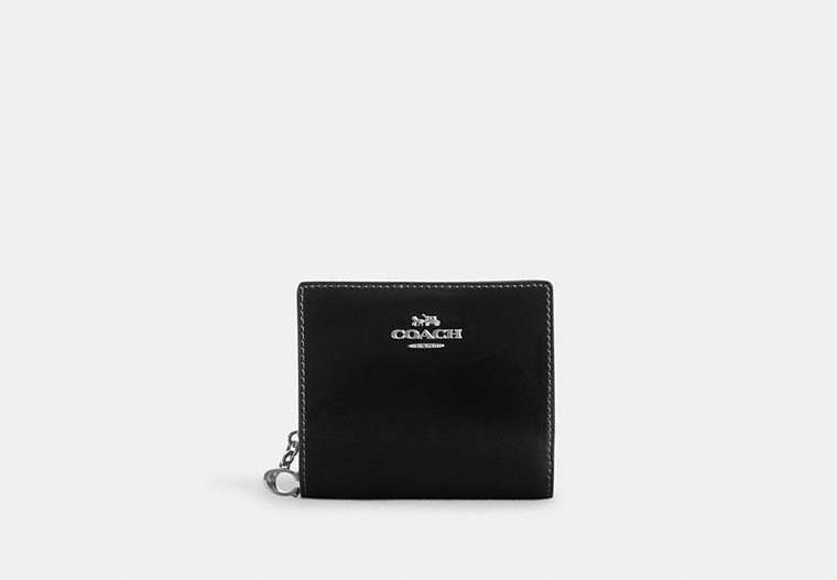 COACH®,SNAP WALLET,Crossgrain Leather,Silver/Black,Front View