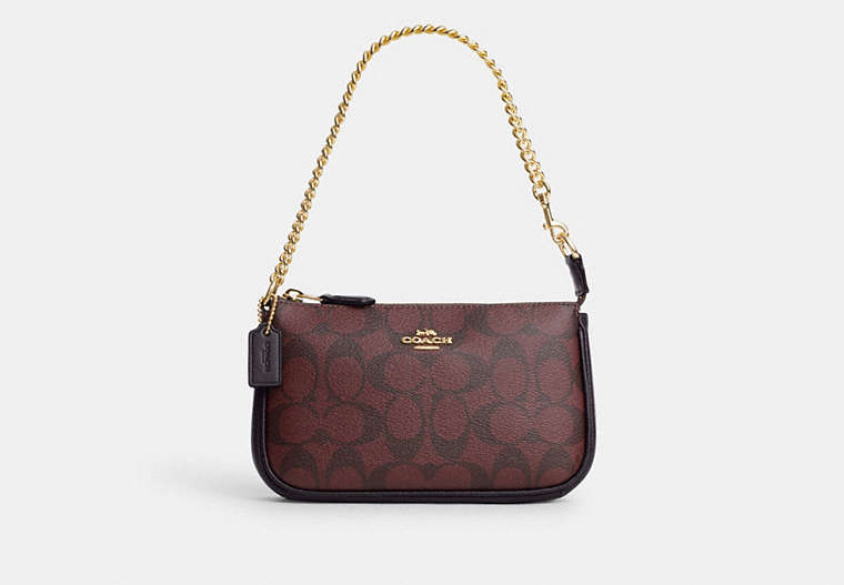 COACH®,NOLITA 19 IN SIGNATURE CANVAS,Coated Canvas,Mini,Gold/Oxblood Multi,Front View image number 0