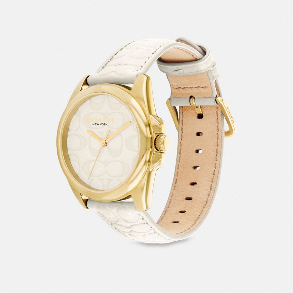 COACH®,MONTRE GREYSON, 36 MM,Craie,Angle View
