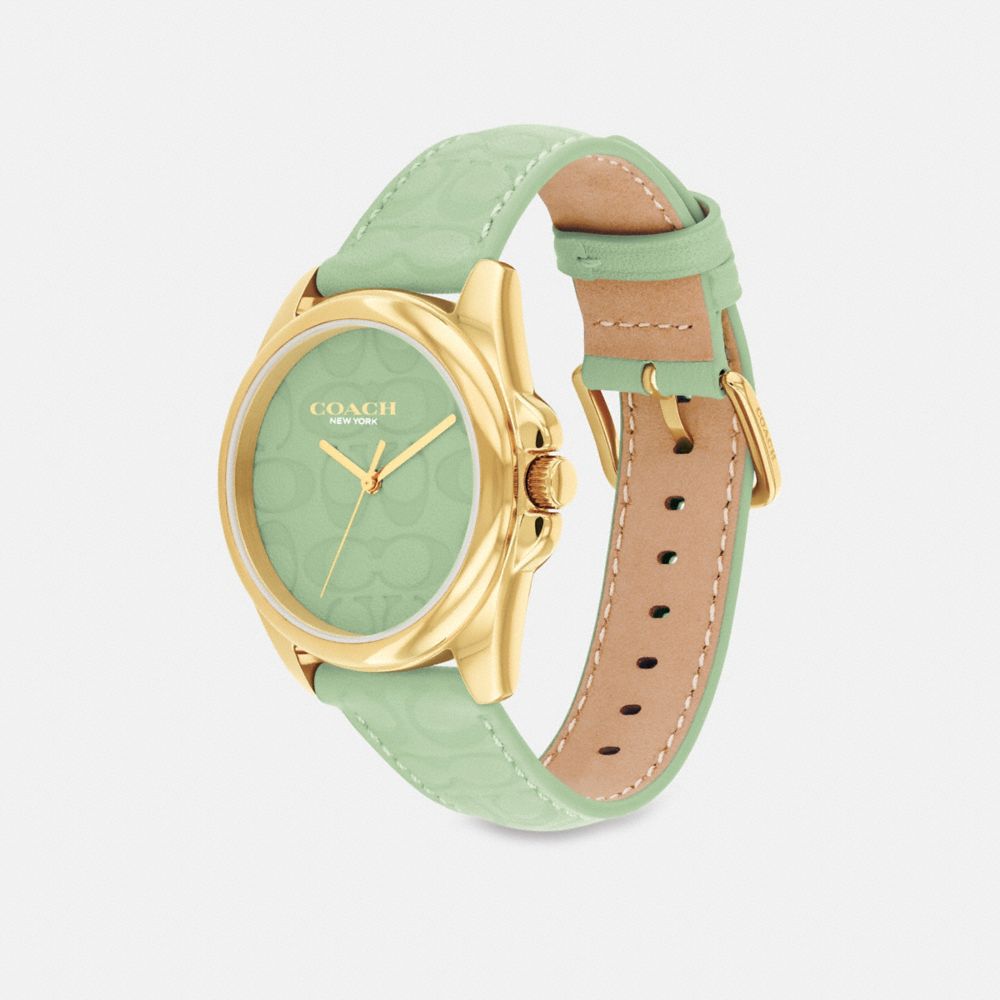COACH®,Greyson Watch, 36 Mm,Analog,Crystal,Leather,Water Resistant,Casual,Green,Angle View