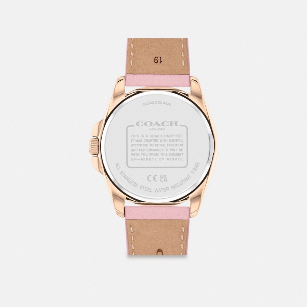 COACH®,GREYSON WATCH, 36MM,Pink,Back View
