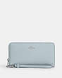 COACH®,LONG ZIP AROUND WALLET,Crossgrain Leather,Mini,Silver/Pale Blue,Front View