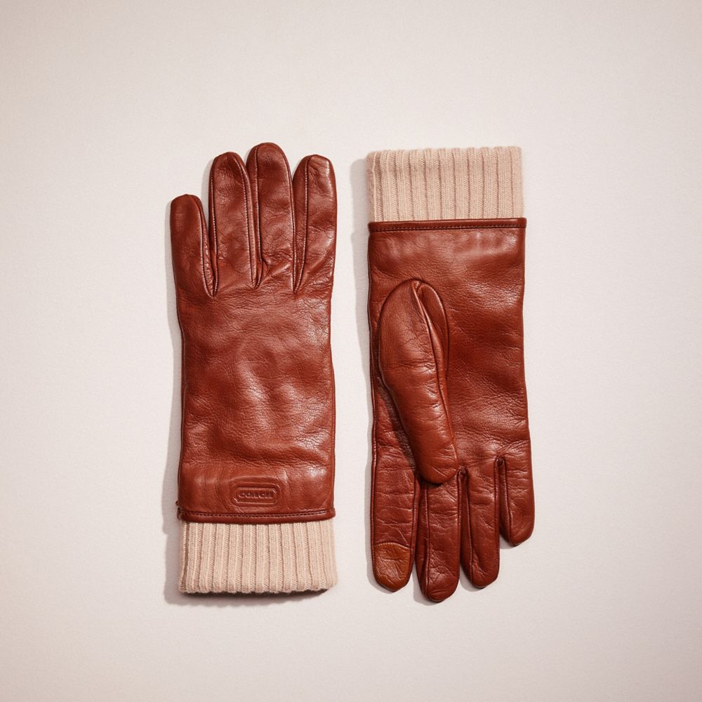 Restored Leather Knit Cuff Mixed Gloves