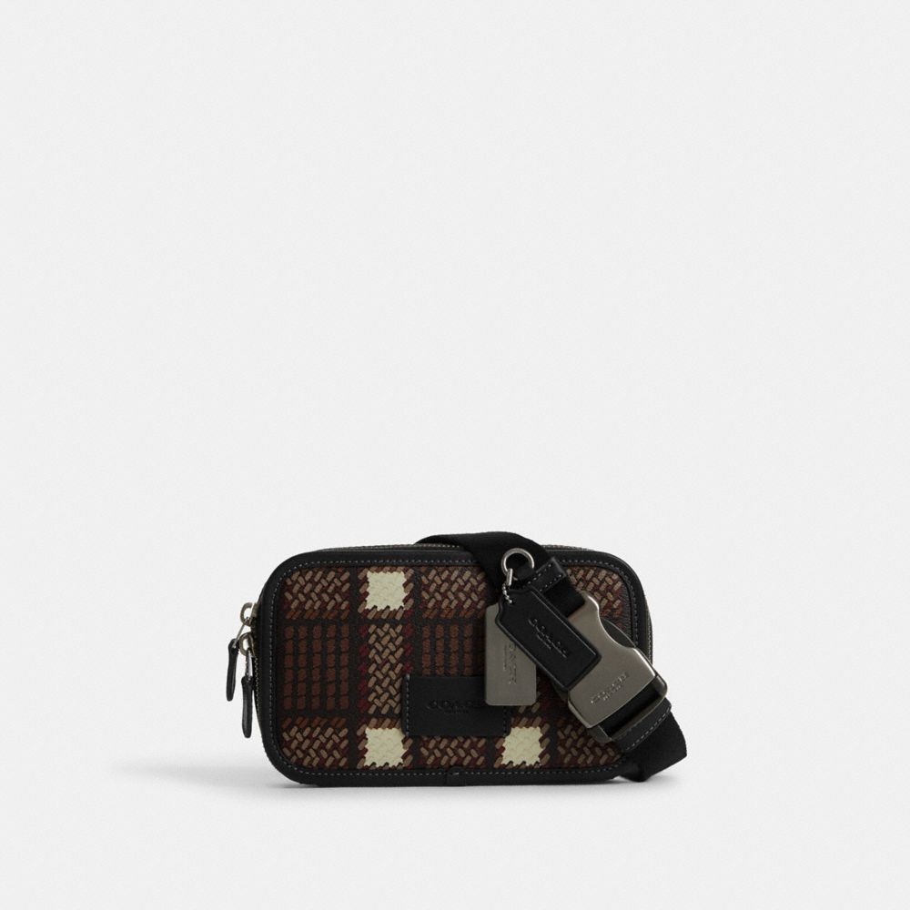 Brown Checkered Fanny Pack, Check Waist Belt Bag Crossbody Women