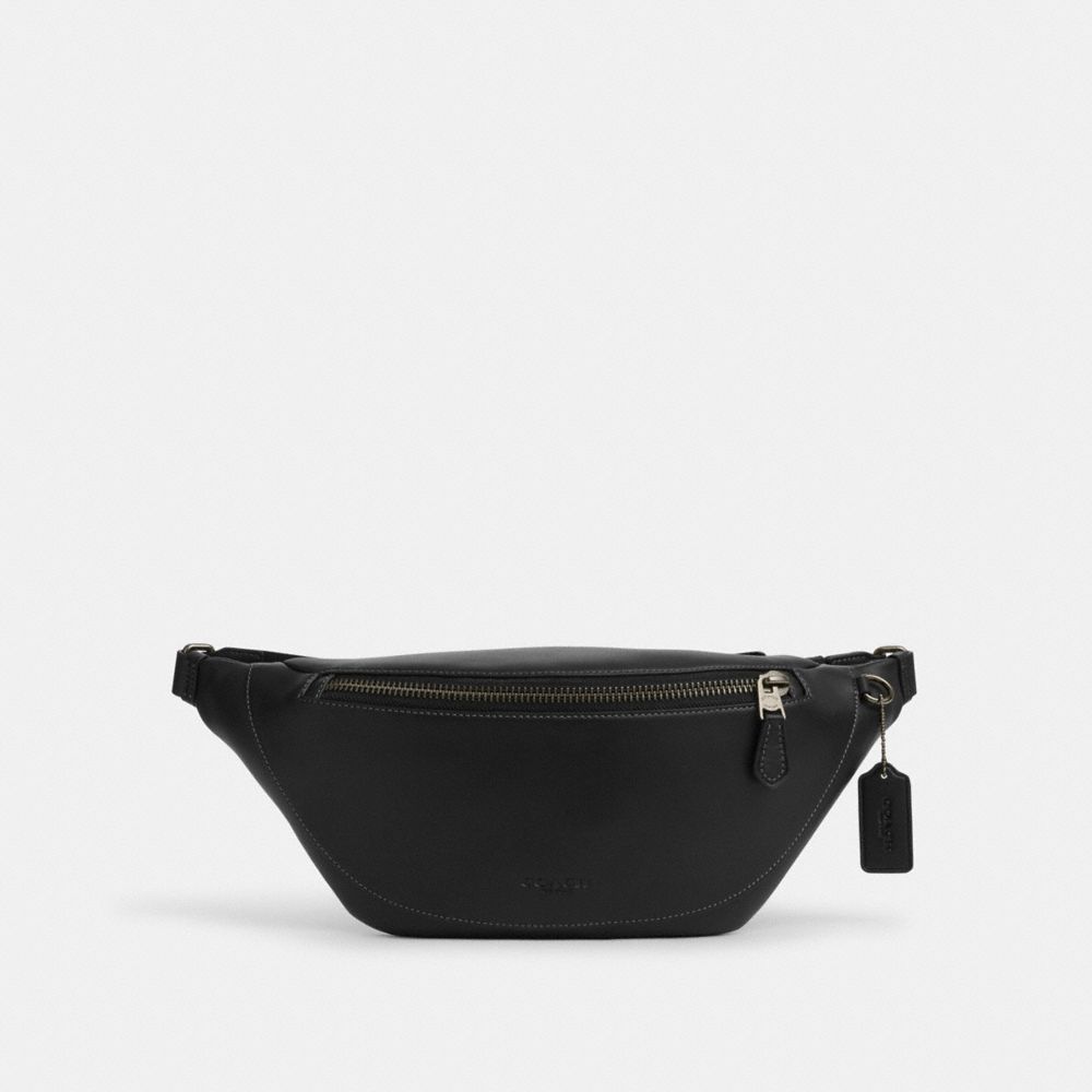 COACH®,WARREN BELT BAG,Smooth Leather,Medium,Gunmetal/Black,Front View