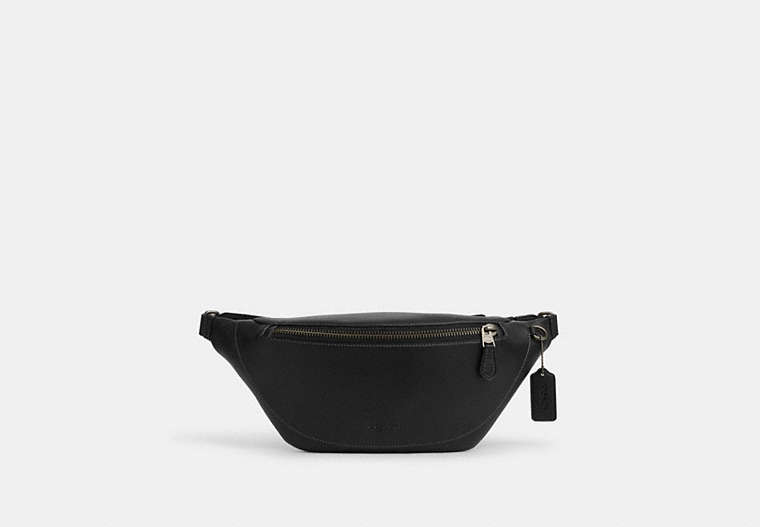 COACH®,WARREN BELT BAG,Leather,Medium,Gunmetal/Black,Front View