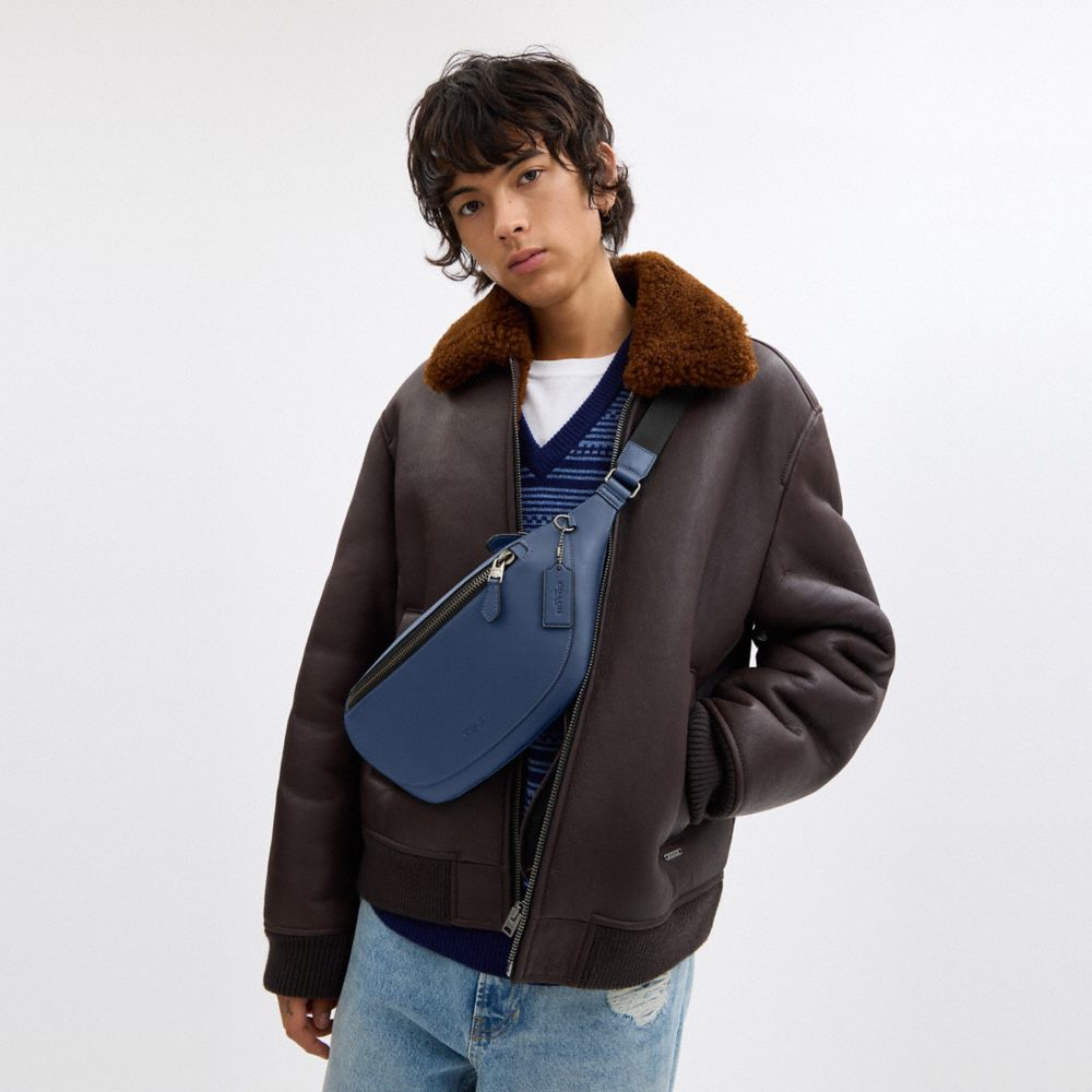 COACH®,Warren Belt Bag,Leather,Calfskin Leather,Belt Bag,Chest Waist Strap,Casual,Navy,Detail View