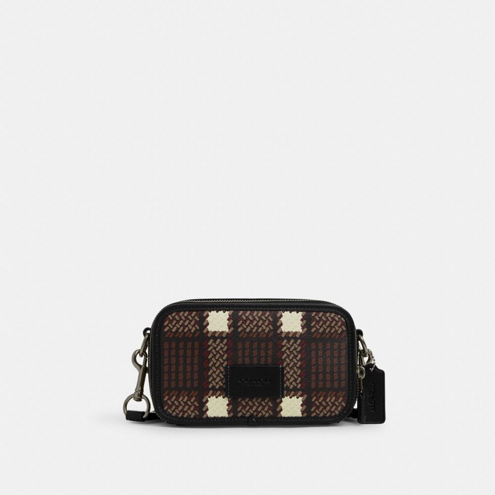 COACH®,WYATT CROSSBODY WITH PLAID PRINT,Small,Gunmetal/Black Multi,Front View