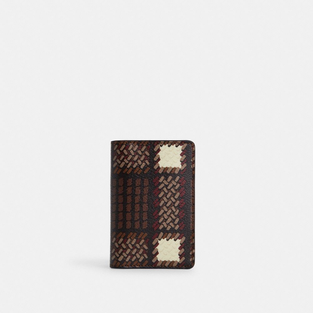 COACH®,ID WALLET WITH PLAID PRINT,Novelty Print,Gunmetal/Black Multi,Front View