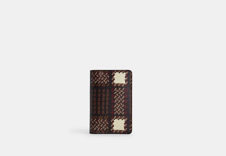 COACH®,ID WALLET WITH PLAID PRINT,Coated Canvas,Gunmetal/Black Multi,Front View