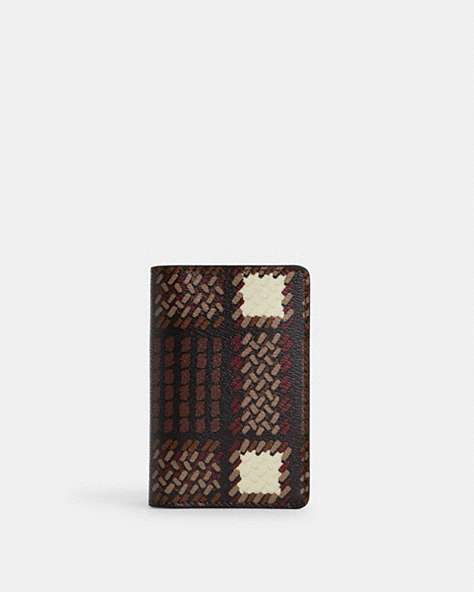 COACH®,ID WALLET WITH PLAID PRINT,Coated Canvas,Gunmetal/Black Multi,Front View
