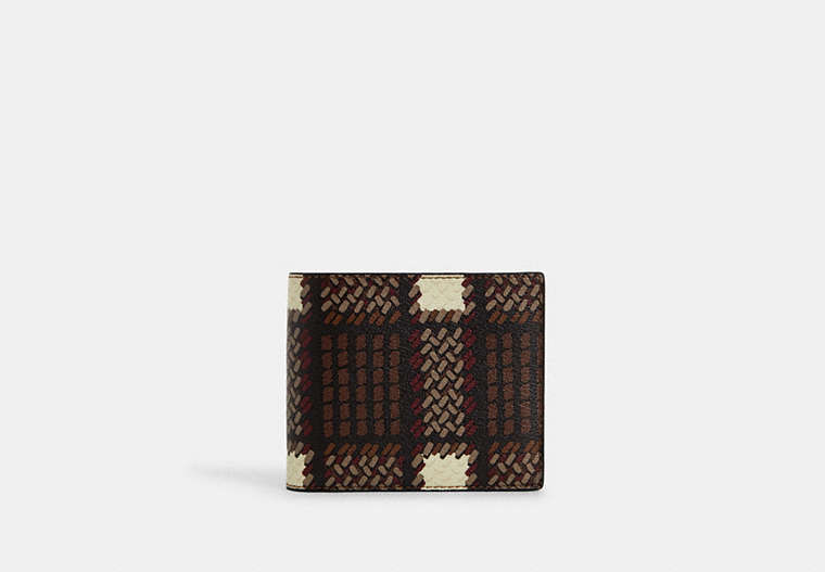 COACH®,3-IN-1 WALLET WITH PLAID PRINT,Coated Canvas,Gunmetal/Black Multi,Front View