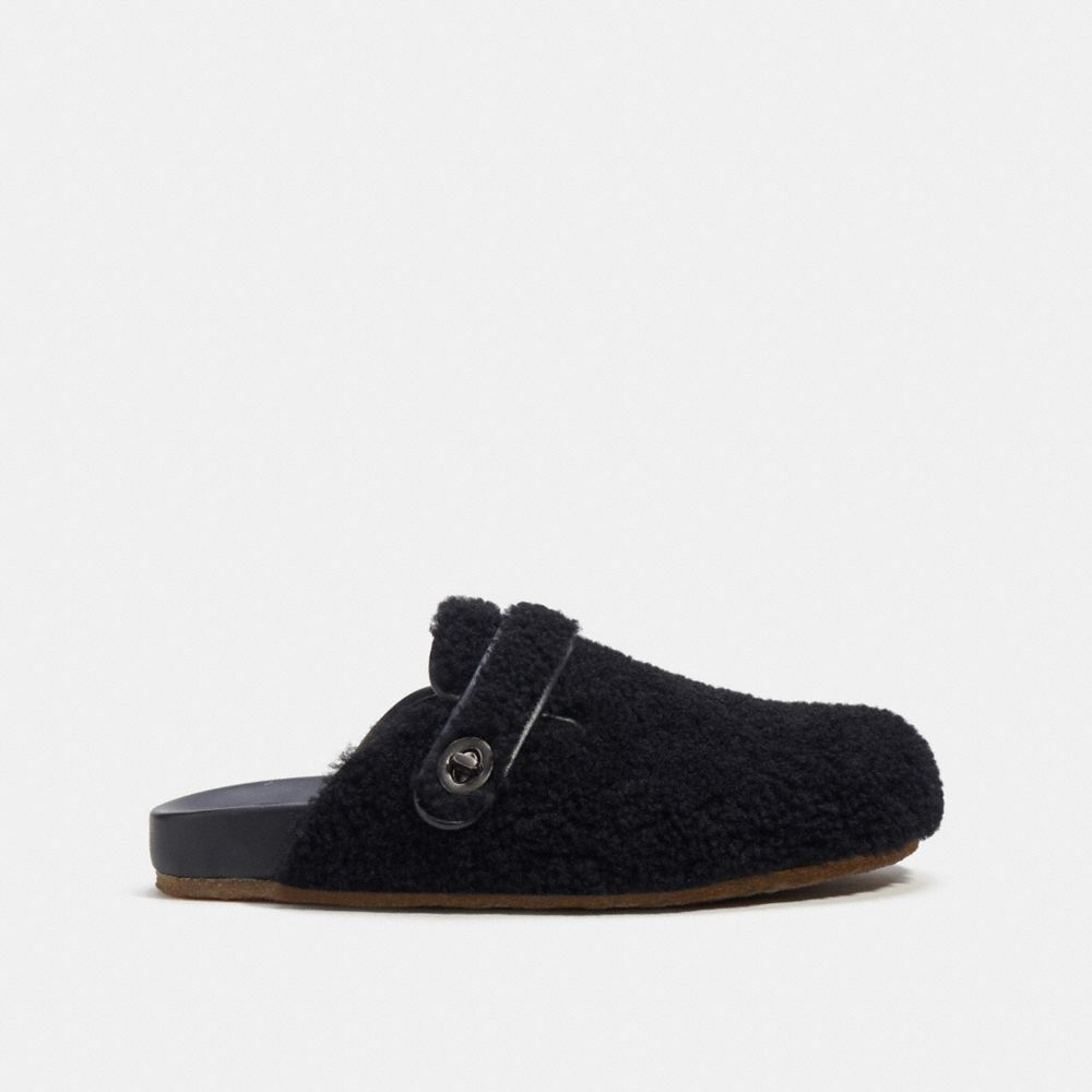 COACH®,CLOG IN SHEARLING,Black,Angle View