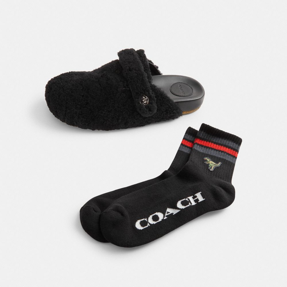 COACH®,Clog In Shearling & Sport Calf Socks,