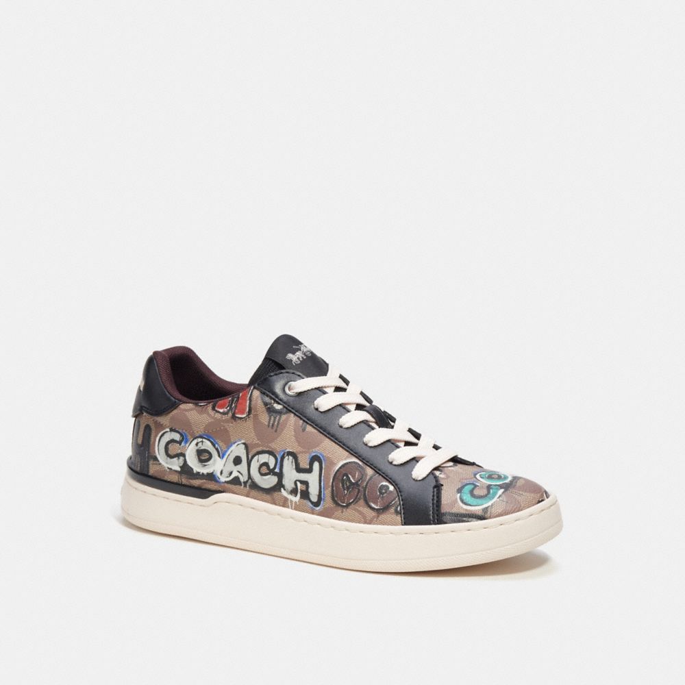 COACH®,COACH X MINT + SERF CLIP LOW TOP SNEAKER IN SIGNATURE CANVAS,Black Multi/Black,Front View