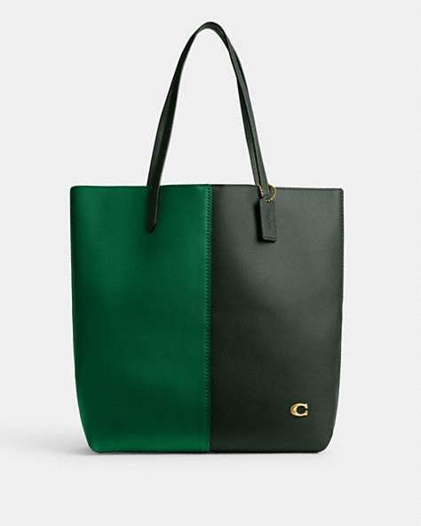 COACH®,NORTH TOTE IN COLORBLOCK,Brass/Green Multi,Front View