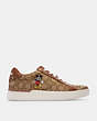 COACH®,DISNEY X COACH CLIP LOW TOP SNEAKER IN SIGNATURE JACQUARD WITH MICKEY MOUSE,Jacquard,Khaki,Angle View