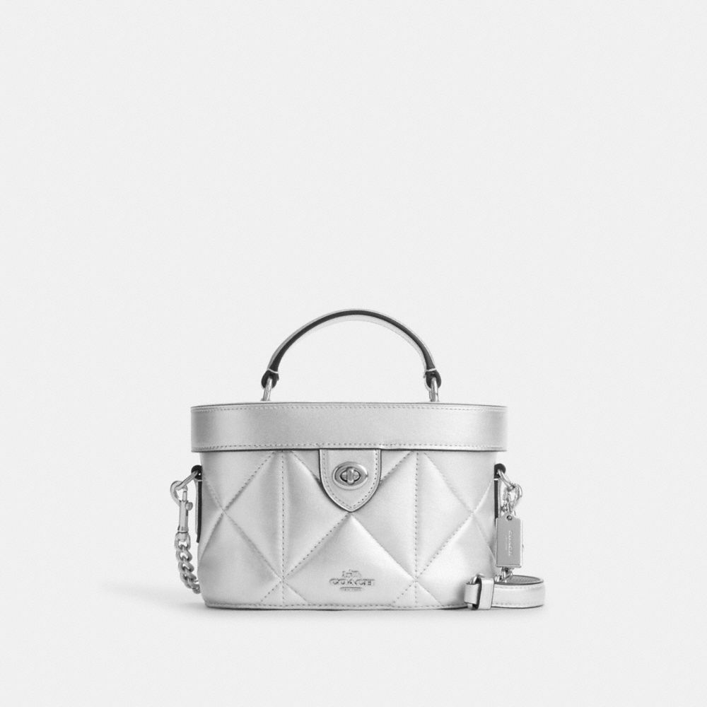 COACH®,KAY CROSSBODY IN SILVER METALLIC WITH PUFFY DIAMOND QUILTING,Novelty Leather,Medium,Anniversary,Silver/Metallic Silver,Front View