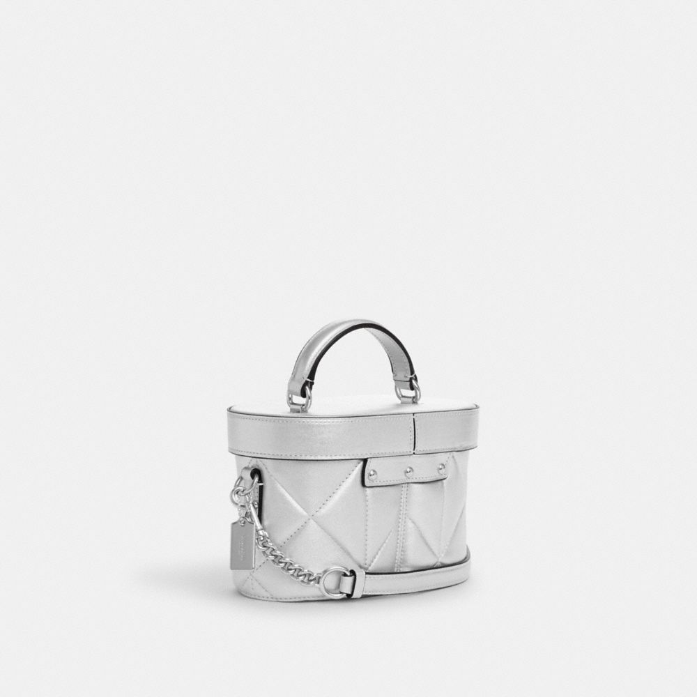 COACH®,KAY CROSSBODY IN SILVER METALLIC WITH PUFFY DIAMOND QUILTING,Novelty Leather,Medium,Anniversary,Silver/Metallic Silver,Angle View
