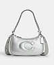 COACH®,TERI SHOULDER BAG IN SILVER METALLIC WITH SIGNATURE QUILTING,Leather,Anniversary,Silver/Metallic Silver,Front View