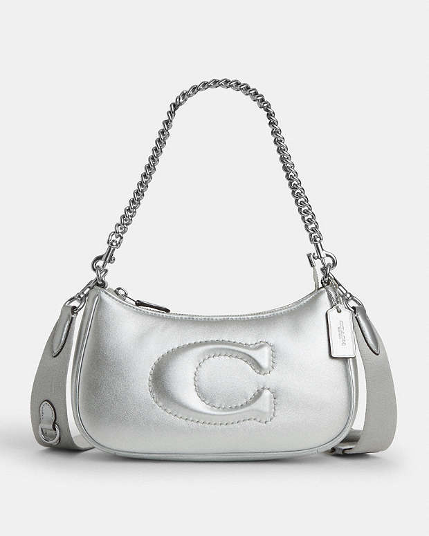 COACH®  Teri Shoulder Bag In Silver Metallic With Signature Quilting