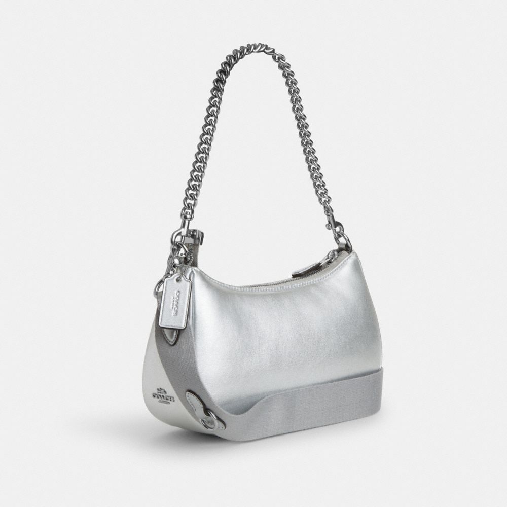 COACH®,TERI SHOULDER BAG IN SILVER METALLIC WITH SIGNATURE QUILTING,Smooth Leather,Medium,Anniversary,Silver/Metallic Silver,Angle View