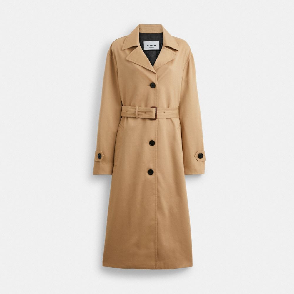 COACH®,OVERSIZED TRENCH COAT,cotton,Khaki,Front View