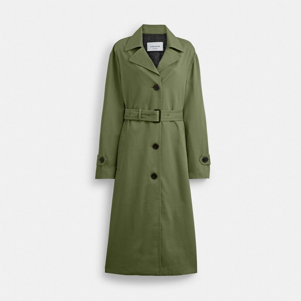COACH®,OVERSIZED TRENCH COAT,cotton,Green,Front View