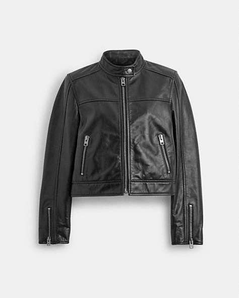 COACH®,LEATHER RACING JACKET,Leather,The Leather Shop,Black,Front View