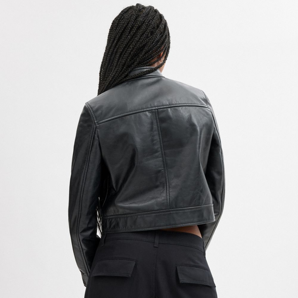 COACH®,LEATHER RACING JACKET,Leather,The Leather Shop,Black,Scale View
