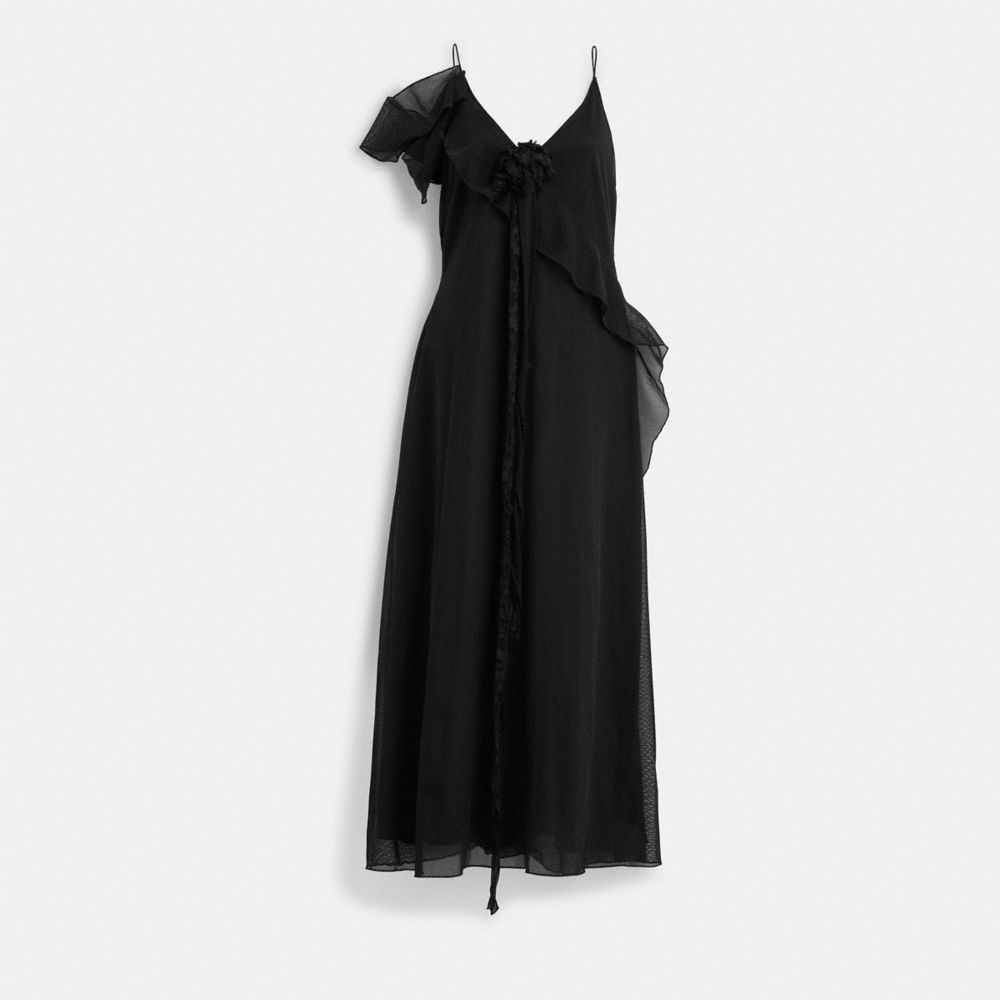 COACH®,RUFFLE TULLE DRESS,Black,Front View image number 0