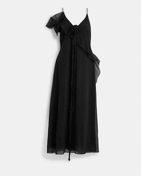 COACH®,RUFFLE TULLE DRESS,Black,Front View