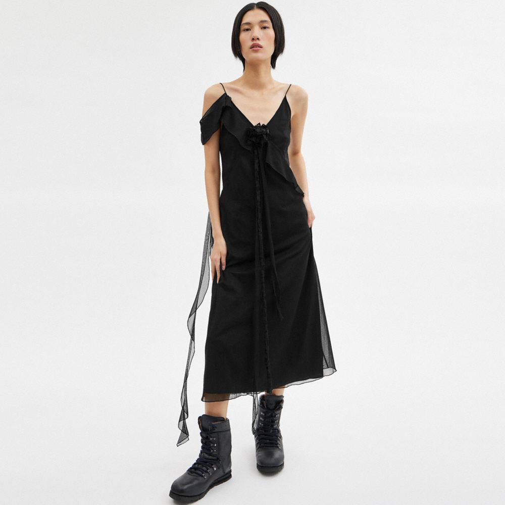 COACH®,RUFFLE TULLE DRESS,Black,Scale View