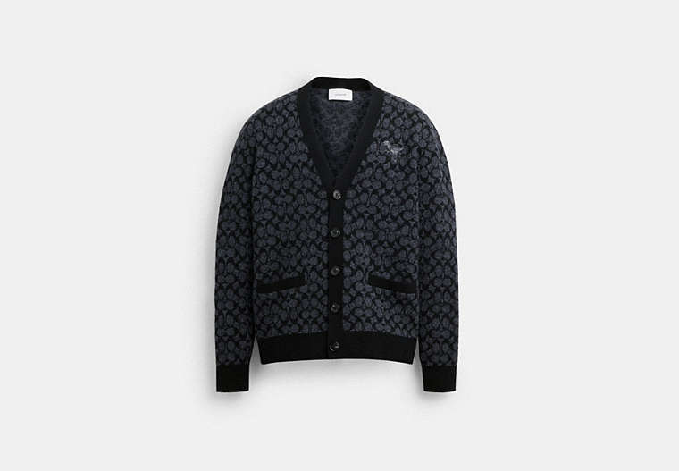 COACH®,REXY CARDIGAN SWEATER,Wool/Polyester,Black Signature,Front View image number 0