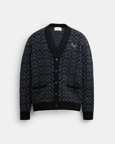 COACH®,REXY CARDIGAN SWEATER,Wool/Polyester,Black Signature,Front View
